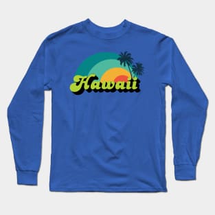 Hawaii Colorful Rainbow Sunset Palm Tree Silhouette Long Sleeve T-Shirt